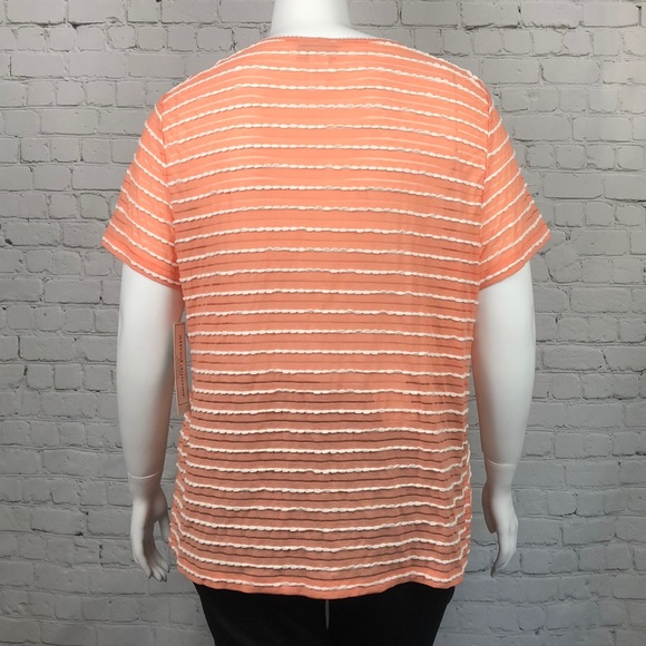 Alfred Dunner Peach & White Sheer Top Sz 1X 2X 3X - Picture 3 of 4